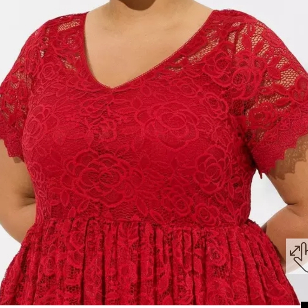 Torrid plus size vneck deep red mini lace flowy skater midi dress sz 16 - Picture 2 of 11